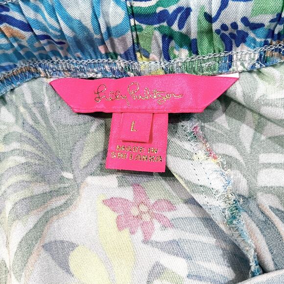 LILLY PULITZER Katia Shorts Blue Green Tropical print Pull On Style Size L - Picture 6 of 8